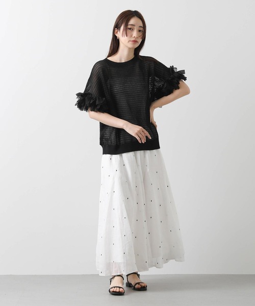 Gready Brilliant（グレディブリリアン）の「麻混メッシュ別布リボンニット（ニット/セーター・レディース・オフホワイト/ブラック/カーキ・38）」の13枚目の写真