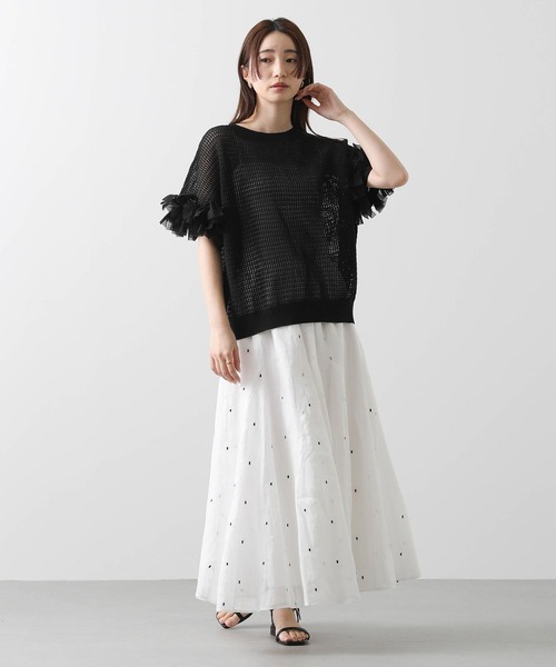 Gready Brilliant（グレディブリリアン）の「麻混メッシュ別布リボンニット（ニット/セーター・レディース・オフホワイト/ブラック/カーキ・38）」の16枚目の写真