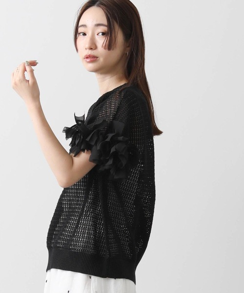 Gready Brilliant（グレディブリリアン）の「麻混メッシュ別布リボンニット（ニット/セーター・レディース・オフホワイト/ブラック/カーキ・38）」の18枚目の写真