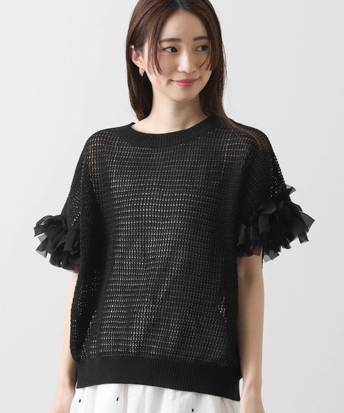 Gready Brilliant（グレディブリリアン）の「麻混メッシュ別布リボンニット（ニット/セーター・レディース・オフホワイト/ブラック/カーキ・38）」の20枚目の写真