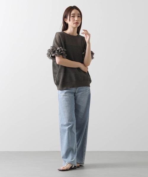 Gready Brilliant（グレディブリリアン）の「麻混メッシュ別布リボンニット（ニット/セーター・レディース・オフホワイト/ブラック/カーキ・38）」の21枚目の写真