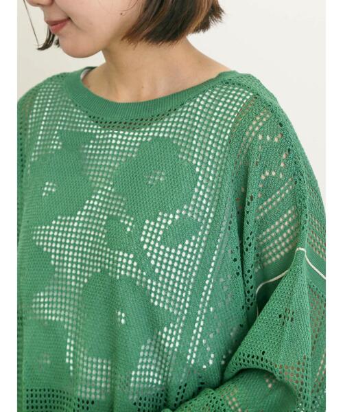 Samansa Mos2（サマンサ モスモス）の「透かし柄編みライン入り前後2WAYニット（カーディガン/ボレロ・レディース・ブラック/グリーン/キナリ・F）」の6枚目の写真