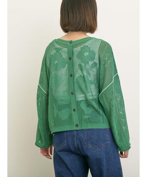 Samansa Mos2（サマンサ モスモス）の「透かし柄編みライン入り前後2WAYニット（カーディガン/ボレロ・レディース・ブラック/グリーン/キナリ・F）」の8枚目の写真