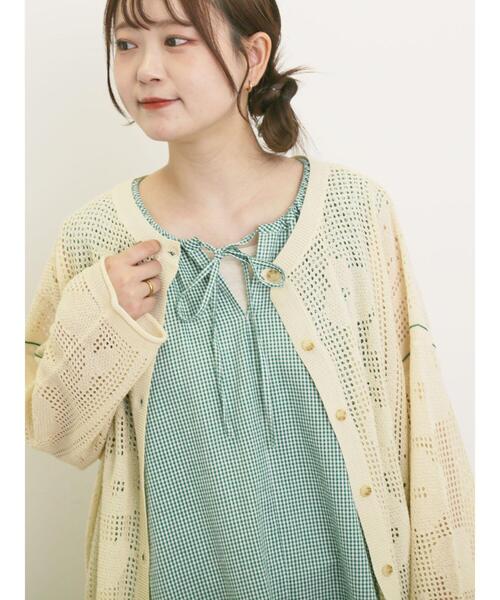 Samansa Mos2（サマンサ モスモス）の「透かし柄編みライン入り前後2WAYニット（カーディガン/ボレロ・レディース・ブラック/グリーン/キナリ・F）」の15枚目の写真