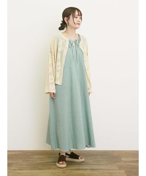 Samansa Mos2（サマンサ モスモス）の「透かし柄編みライン入り前後2WAYニット（カーディガン/ボレロ・レディース・ブラック/グリーン/キナリ・F）」の17枚目の写真