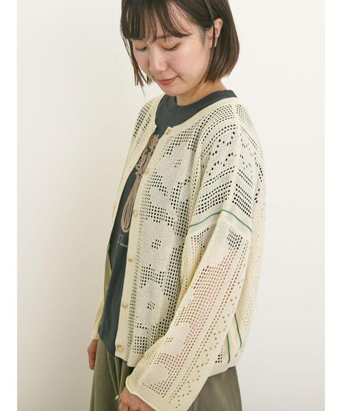 Samansa Mos2（サマンサ モスモス）の「透かし柄編みライン入り前後2WAYニット（カーディガン/ボレロ・レディース・ブラック/グリーン/キナリ・F）」の20枚目の写真