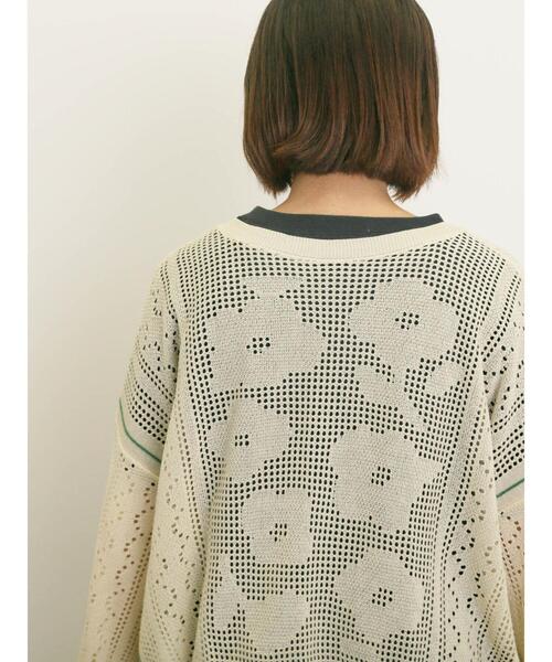 Samansa Mos2（サマンサ モスモス）の「透かし柄編みライン入り前後2WAYニット（カーディガン/ボレロ・レディース・ブラック/グリーン/キナリ・F）」の21枚目の写真