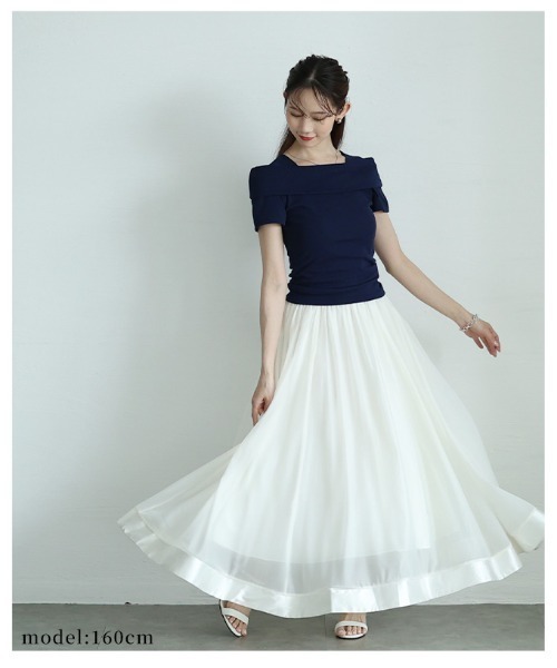 Sawa a la mode(サワアラモード)の「オフショルダー風スリムカットソートップス(Tシャツ/カットソー・レディース・ホワイト/ネイビー/ブラック・FREE)」の18枚目の写真