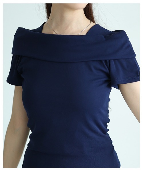Sawa a la mode(サワアラモード)の「オフショルダー風スリムカットソートップス(Tシャツ/カットソー・レディース・ホワイト/ネイビー/ブラック・FREE)」の20枚目の写真