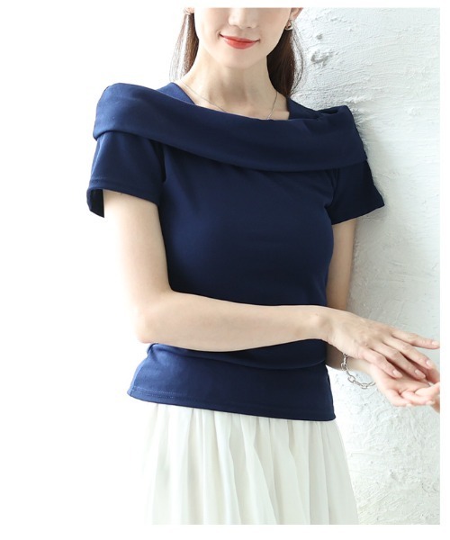 Sawa a la mode(サワアラモード)の「オフショルダー風スリムカットソートップス(Tシャツ/カットソー・レディース・ホワイト/ネイビー/ブラック・FREE)」の22枚目の写真