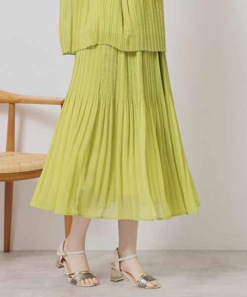 ITS'DEMO(イッツデモ)の「【手洗い可/ウエストゴム】楊柳プリーツスカート(スカート・レディース・イエロー/グリーン/ブラック系/ホワイト系3・00)」の1枚目の写真
