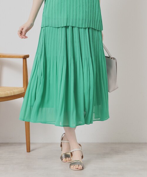 ITS'DEMO(イッツデモ)の「【手洗い可/ウエストゴム】楊柳プリーツスカート(スカート・レディース・イエロー/グリーン/ブラック系/ホワイト系3・00)」の4枚目の写真