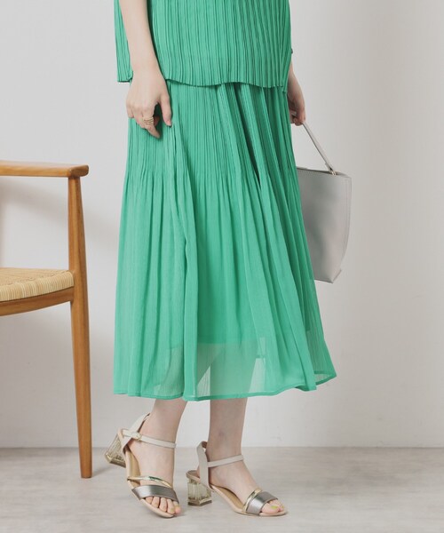 ITS'DEMO(イッツデモ)の「【手洗い可/ウエストゴム】楊柳プリーツスカート(スカート・レディース・イエロー/グリーン/ブラック系/ホワイト系3・00)」の8枚目の写真