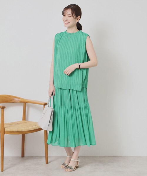 ITS'DEMO(イッツデモ)の「【手洗い可/ウエストゴム】楊柳プリーツスカート(スカート・レディース・イエロー/グリーン/ブラック系/ホワイト系3・00)」の15枚目の写真