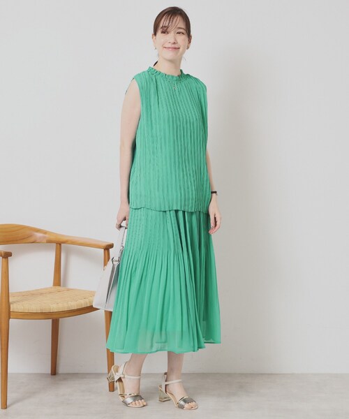 ITS'DEMO(イッツデモ)の「【手洗い可/ウエストゴム】楊柳プリーツスカート(スカート・レディース・イエロー/グリーン/ブラック系/ホワイト系3・00)」の19枚目の写真