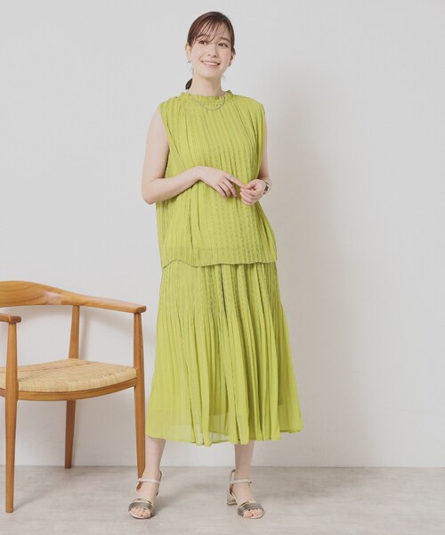 ITS'DEMO(イッツデモ)の「【手洗い可/ウエストゴム】楊柳プリーツスカート(スカート・レディース・イエロー/グリーン/ブラック系/ホワイト系3・00)」の10枚目の写真