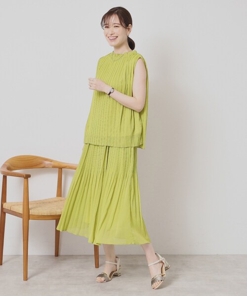 ITS'DEMO(イッツデモ)の「【手洗い可/ウエストゴム】楊柳プリーツスカート(スカート・レディース・イエロー/グリーン/ブラック系/ホワイト系3・00)」の5枚目の写真