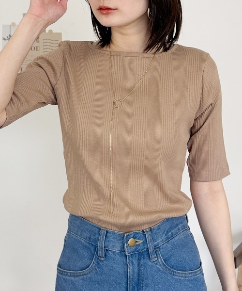 RCD(アールシーディー)の「前後2WAY ランダムリブボートネックカットソー(Tシャツ/カットソー・レディース・モカ/ホワイト/ブラック・F)」の3枚目の写真