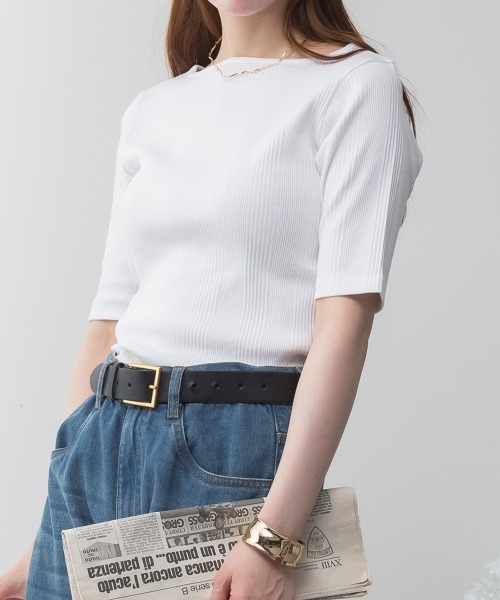 RCD(アールシーディー)の「前後2WAY ランダムリブボートネックカットソー(Tシャツ/カットソー・レディース・モカ/ホワイト/ブラック・F)」の4枚目の写真