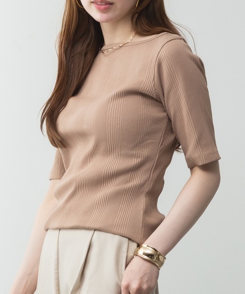 RCD(アールシーディー)の「前後2WAY ランダムリブボートネックカットソー(Tシャツ/カットソー・レディース・モカ/ホワイト/ブラック・F)」の6枚目の写真