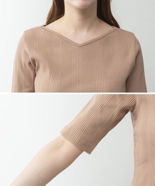 RCD(アールシーディー)の「前後2WAY ランダムリブボートネックカットソー(Tシャツ/カットソー・レディース・モカ/ホワイト/ブラック・F)」の8枚目の写真