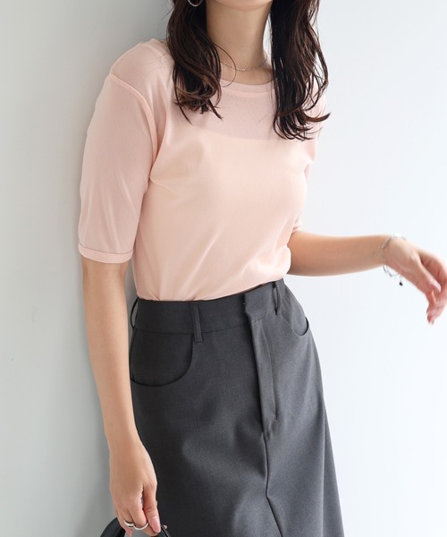 セール】コンパクト半袖シアートップス（Tシャツ/カットソー）｜andme