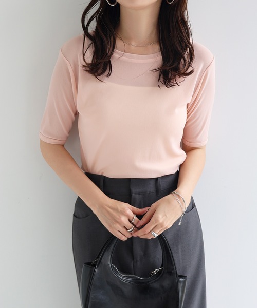 andme(アンドミー)の「コンパクト半袖シアートップス(Tシャツ/カットソー・レディース・チャコールグレー/ブラック/アイボリー/ライトピンク・FREE)」の20枚目の写真