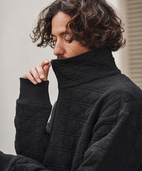 1minute 1second(ワンミニットワンセカンド)の「mlt5291-quilted half-zip pullover with heart patch ハーフジッププルオーバー(Tシャツ/カットソー・メンズ・ブラック/チャコール・S/M/L/XL)」の9枚目の写真