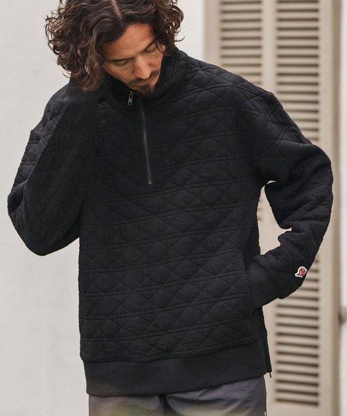1minute 1second(ワンミニットワンセカンド)の「mlt5291-quilted half-zip pullover with heart patch ハーフジッププルオーバー(Tシャツ/カットソー・メンズ・ブラック/チャコール・S/M/L/XL)」の10枚目の写真