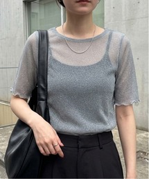 セール】シアーハイネック メッシュ半袖トップス（Tシャツ/カットソー
