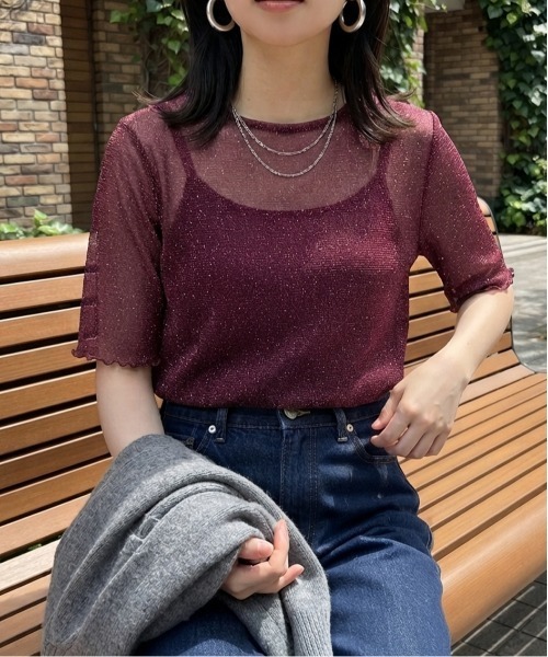 Rejoule(リジュール)の「メロウスリーブ 半袖ラメシアートップス(Tシャツ/カットソー・レディース・アイボリー/モカ/ブラック/グレー/ピンク/チャコールグレー/ボルドー・FREE)」の22枚目の写真