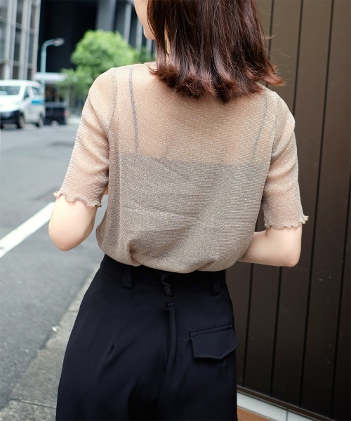 Rejoule(リジュール)の「ラメシアー半袖トップス(Tシャツ/カットソー・レディース・アイボリー/モカ/ブラック/グレー/ピンク・FREE)」の21枚目の写真