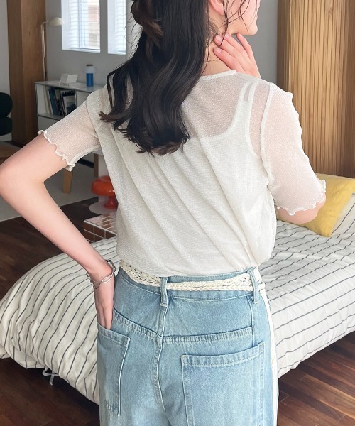 Rejoule(リジュール)の「ラメシアー半袖トップス(Tシャツ/カットソー・レディース・アイボリー/モカ/ブラック/グレー/ピンク・FREE)」の17枚目の写真