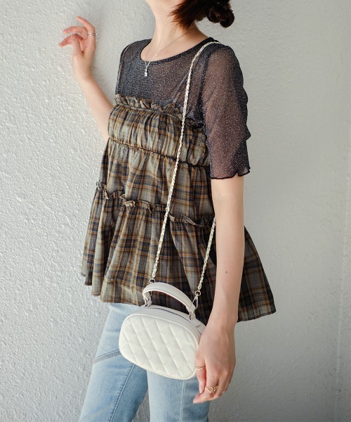 Rejoule(リジュール)の「ラメシアー半袖トップス(Tシャツ/カットソー・レディース・アイボリー/モカ/ブラック/グレー/ピンク・FREE)」の7枚目の写真