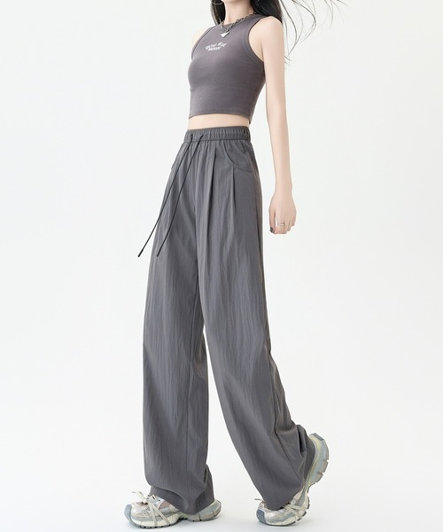シルク絹93% ワイドパンツ　パンツ　カジュアルパンツ　XL グレー シルク絹93% ワイドパンツ パンツ カジュアルパンツ L(F)モスグレイ