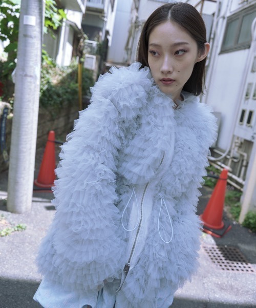 HONEY MI HONEY（ハニーミーハニー）の「tulle tiered blouson（ブルゾン・レディース・サックスブルー/ブラック/ホワイト・FREE）」の7枚目の写真