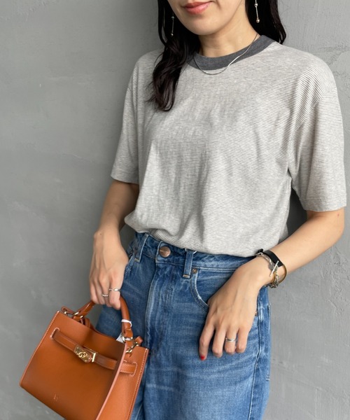 tシャツ 「MEYAME / メヤメ」 オーガニックコットン ボーダー クルーネックTシャツ レディース MEYAME / メヤメ] オーガニックコットン ボーダー クルーネックT