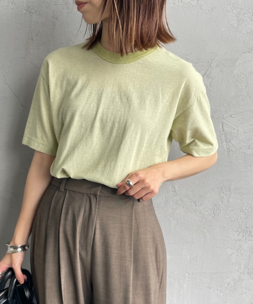 MEYAME カットソー MEYAME / メヤメ] オーガニックコットン ボーダー クルーネックT