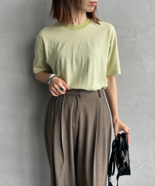 tシャツ 「MEYAME / メヤメ」 オーガニックコットン ボーダー クルーネックTシャツ レディース MEYAME / メヤメ] オーガニックコットン ボーダー クルーネックT