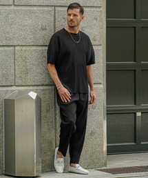 SOMEDIFF | プリーツTシャツロングパンツセット セットアップ 上下セット メンズ オーバーサイズ Tシャツ 半袖 イージーパンツ テーパード(セットアップ)
