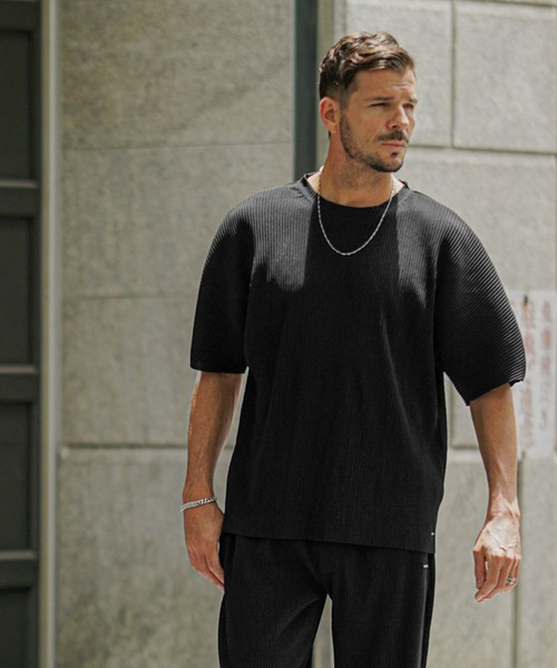 プリーツロングシャツ パンツセット プリーツTシャツロングパンツセット セットアップ 上下セット