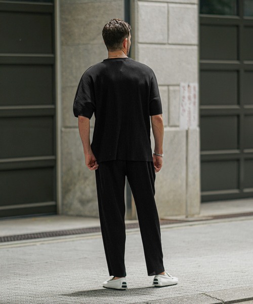 プリーツロングシャツ パンツセット プリーツTシャツロングパンツセット セットアップ 上下セット