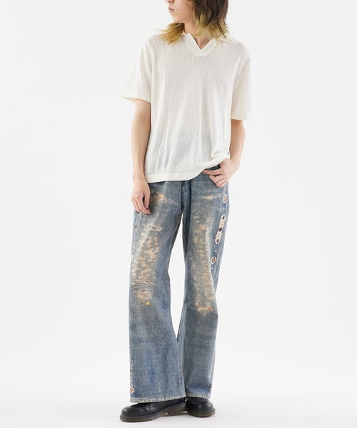 Theater code(シアターコード)の「【26SS再入荷】Studded design print denim pants/スタッズデザインプリント フレアデニム(デニムパンツ・メンズ・ライトブルー・M/L)」の3枚目の写真