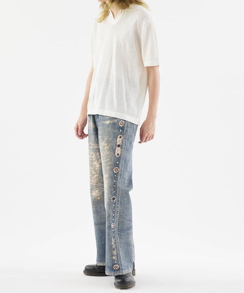Theater code(シアターコード)の「【26SS再入荷】Studded design print denim pants/スタッズデザインプリント フレアデニム(デニムパンツ・メンズ・ライトブルー・M/L)」の4枚目の写真