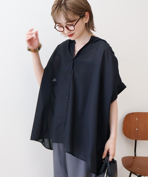 AMERICAN HOLIC（アメリカンホリック）の「イージーケア 接触冷感 フレンチスリーブギャザーシャツ（シャツ/ブラウス・レディース・ブラック/アイボリー/モカ/サックスブルー・M/L）」の3枚目の写真