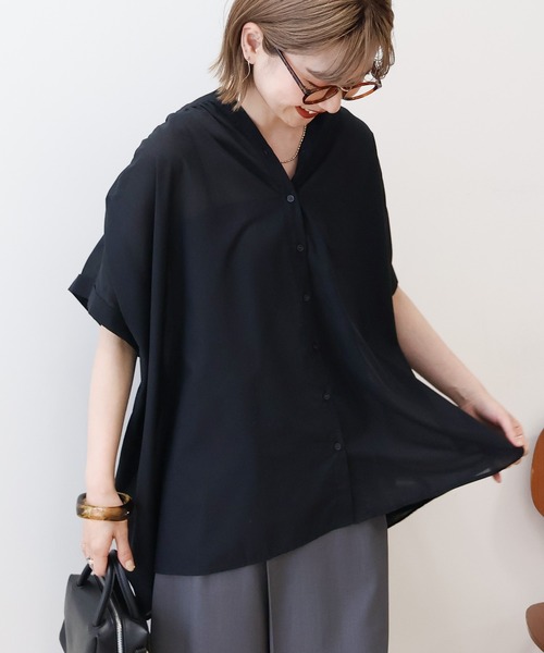 AMERICAN HOLIC（アメリカンホリック）の「イージーケア 接触冷感 フレンチスリーブギャザーシャツ（シャツ/ブラウス・レディース・ブラック/アイボリー/モカ/サックスブルー・M/L）」の18枚目の写真