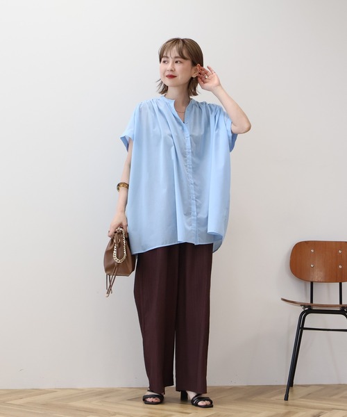 AMERICAN HOLIC（アメリカンホリック）の「イージーケア 接触冷感 フレンチスリーブギャザーシャツ（シャツ/ブラウス・レディース・ブラック/アイボリー/モカ/サックスブルー・M/L）」の17枚目の写真