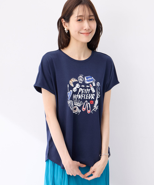 Petit Honfleur（プチオンフルール）の「【接触冷感・UVカット】オーガニックコットンパリプリントTシャツ（Tシャツ/カットソー・レディース・ベージュ/ネイビー/ホワイト・M/L）」の3枚目の写真