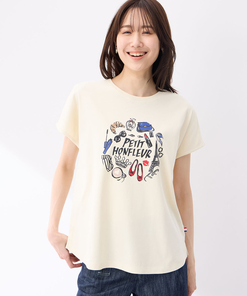 Petit Honfleur（プチオンフルール）の「【接触冷感・UVカット】オーガニックコットンパリプリントTシャツ（Tシャツ/カットソー・レディース・ベージュ/ネイビー/ホワイト・M/L）」の11枚目の写真