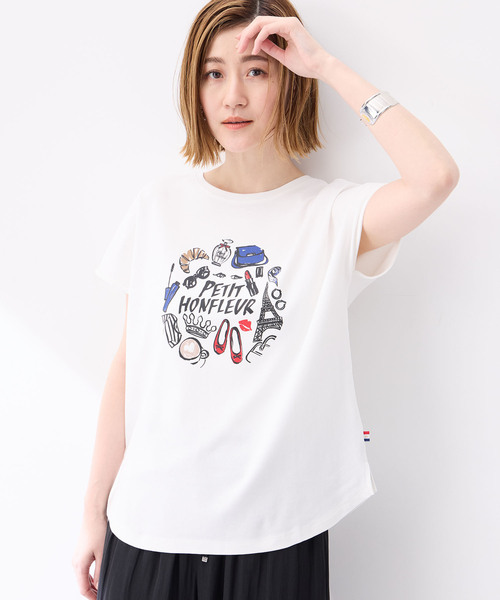 Petit Honfleur（プチオンフルール）の「【接触冷感・UVカット】オーガニックコットンパリプリントTシャツ（Tシャツ/カットソー・レディース・ベージュ/ネイビー/ホワイト・M/L）」の12枚目の写真